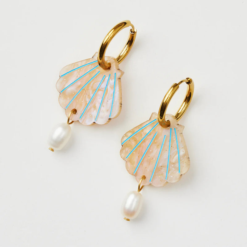 Martha Jean Shell and Pearl - Gold Earrings