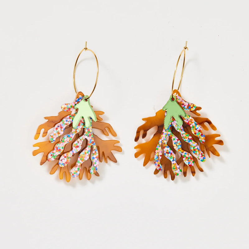 Martha Jean | Seaweed Earrings - Tan/Rainbow