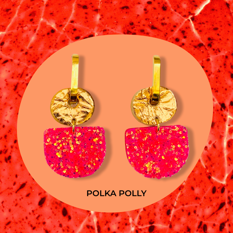 Polka Polly | Dainty Hoops - Copper and Lava Pink Sparkle