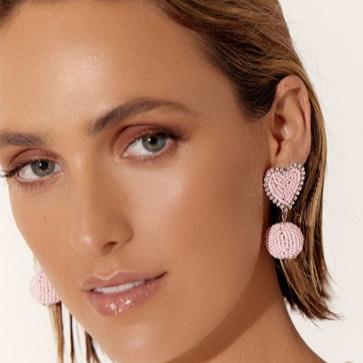 Adorne | Heart Beaded Earring - Baby Pink