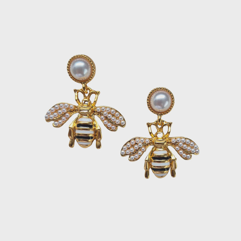 Zoda | Bee Stud Pearl Earring Dangle