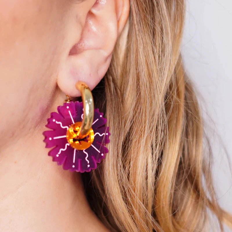 Flowature |  Petal Gold Thick Hoops - Fuchsia