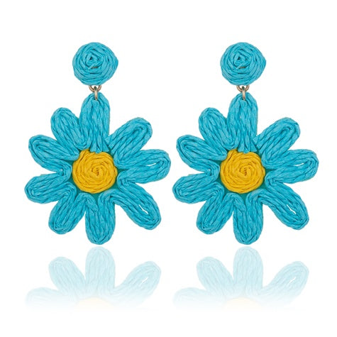 TID | Raffia Daisy Flower Fiesta Earrings Blue & Yellow