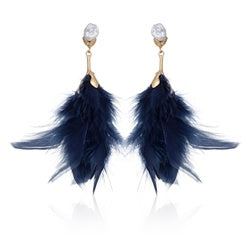 TID | Feather Dangles with Fresh Water Pearl Earrings Navy