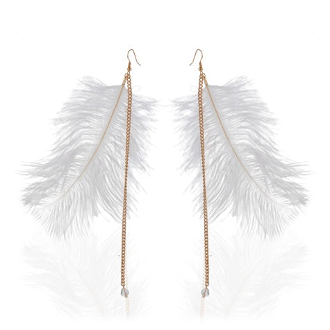 TID | Feather Dangles with gold chain drop  Earrings White