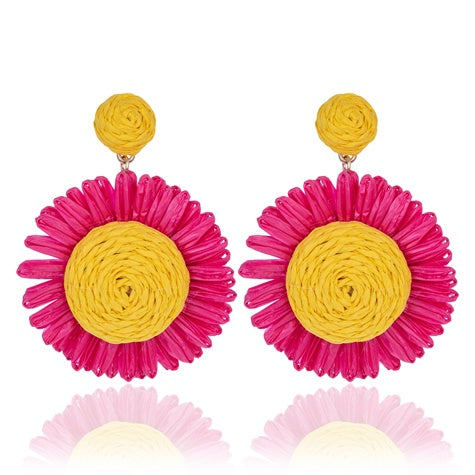 TID | Raffia Flower Fiesta Earrings Pink & Yellow