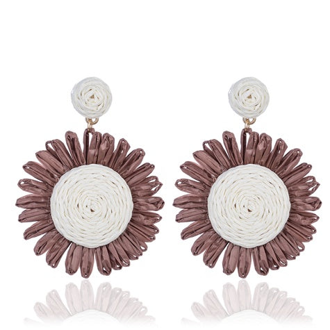 TID | Raffia Flower Fiesta Earrings Brown & Cream