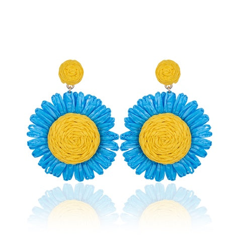 TID | Raffia Flower Fiesta Earrings Blue & Yellow