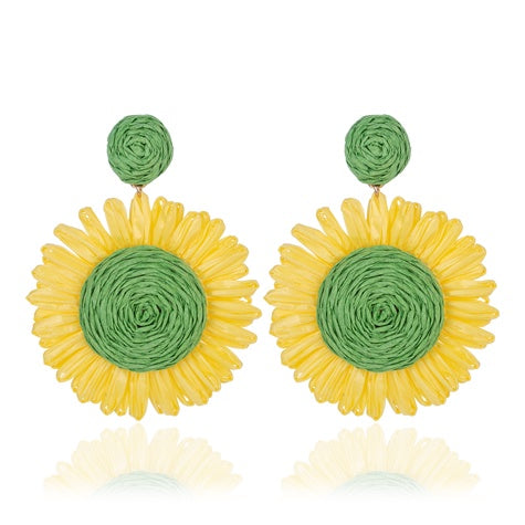 TID | Raffia Flower Fiesta Earrings Yellow & Green