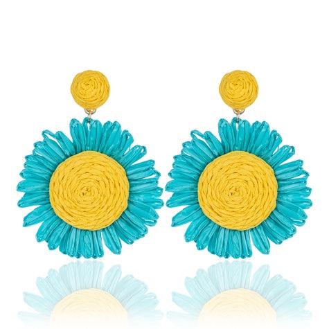 TID | Raffia Flower Fiesta Earrings Turquoise & Yellow