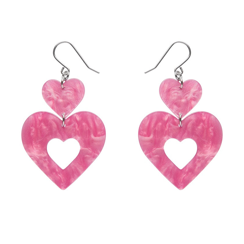 Erstwilder | Double Heart Ripple Drop Earrings - Pink