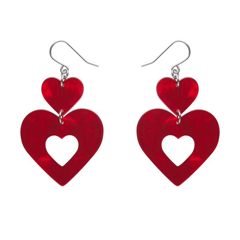 Erstwilder | Double Heart Ripple Drop Earrings - Red