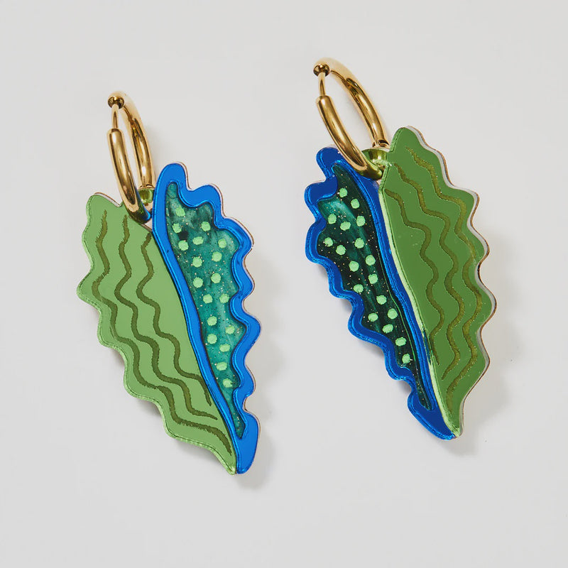 Martha Jean | Big Leaf Earrings - Fern/Navy