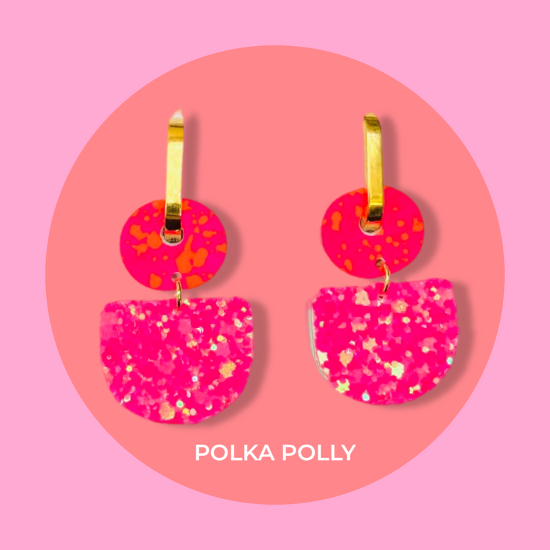 Polka Polly | Dainty Hoops - Neon Pink Sparkles