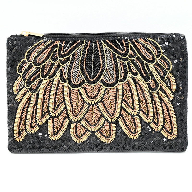 Anna Nova | Black Feather Beaded Clutch