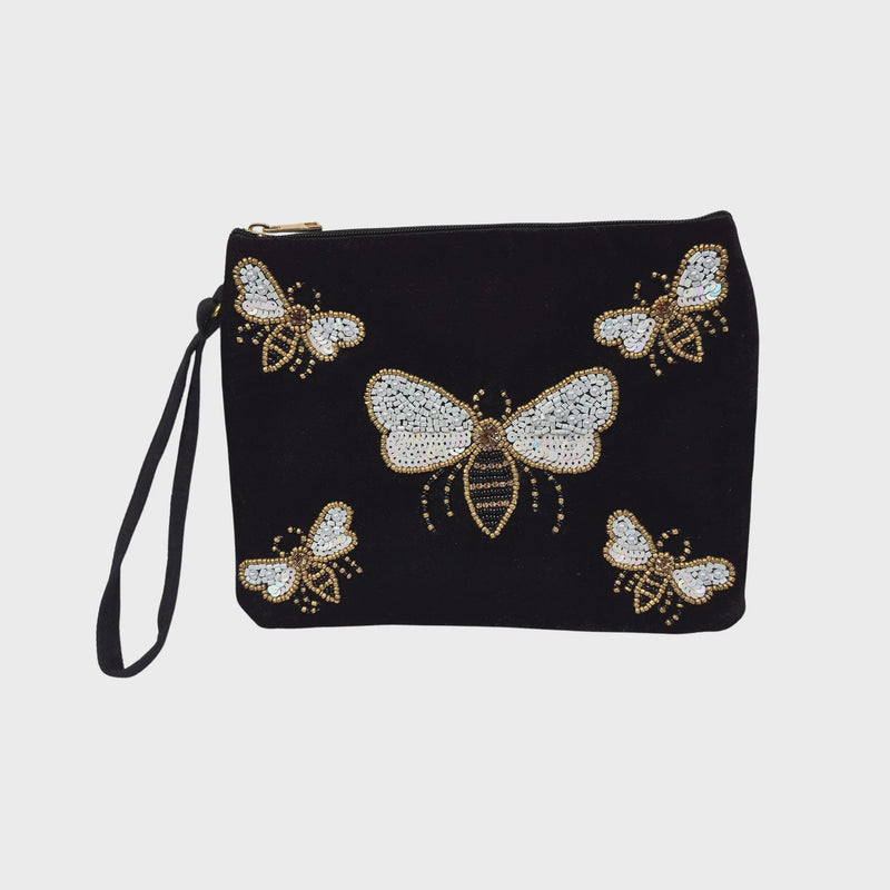 Zoda | Beaded Bee Black Clutch