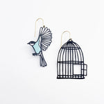 DENZ | Birdcage and Bird Earrings in Black & Duck Egg