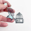 DENZ | Birdcage and Bird Earrings in Black & Duck Egg