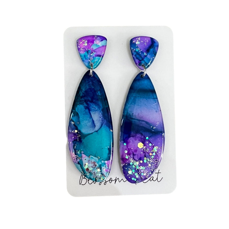 Blossom and Cat | Ink and Resin Earring | Petal -  Blues/Purple