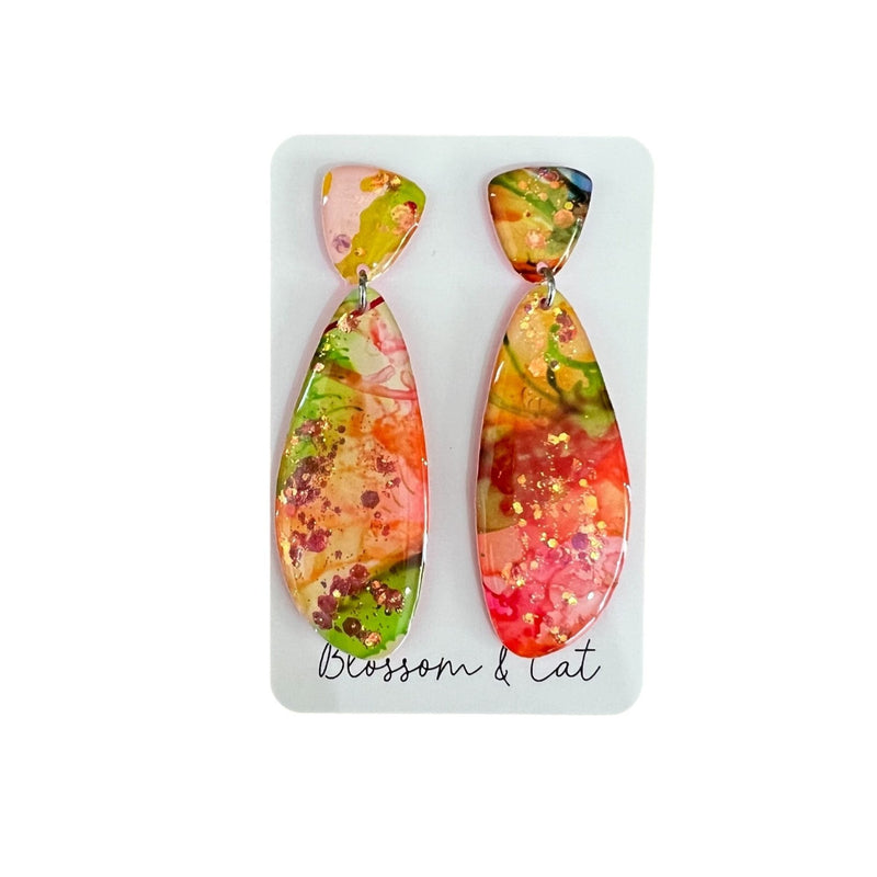 Blossom and Cat | Ink and Resin Earring | Petal - Multi