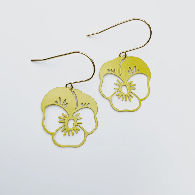 Denz | Mini Pansy Flower earrings in Yellow