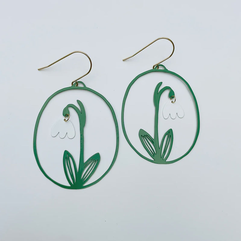 Denz | Snowdrop Flower dangle earrings in White/Green