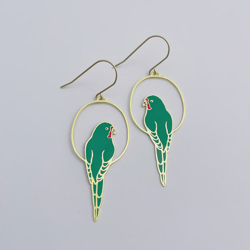 Denz | Swift Parrot earrings in Green/Red/Gold