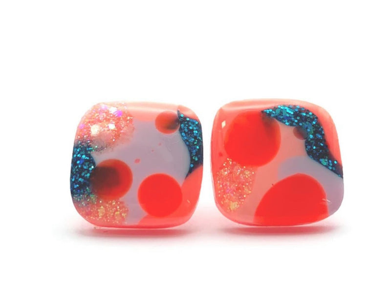 Blossom and Cat | Resin Stud Square X Large - Apricot Blue