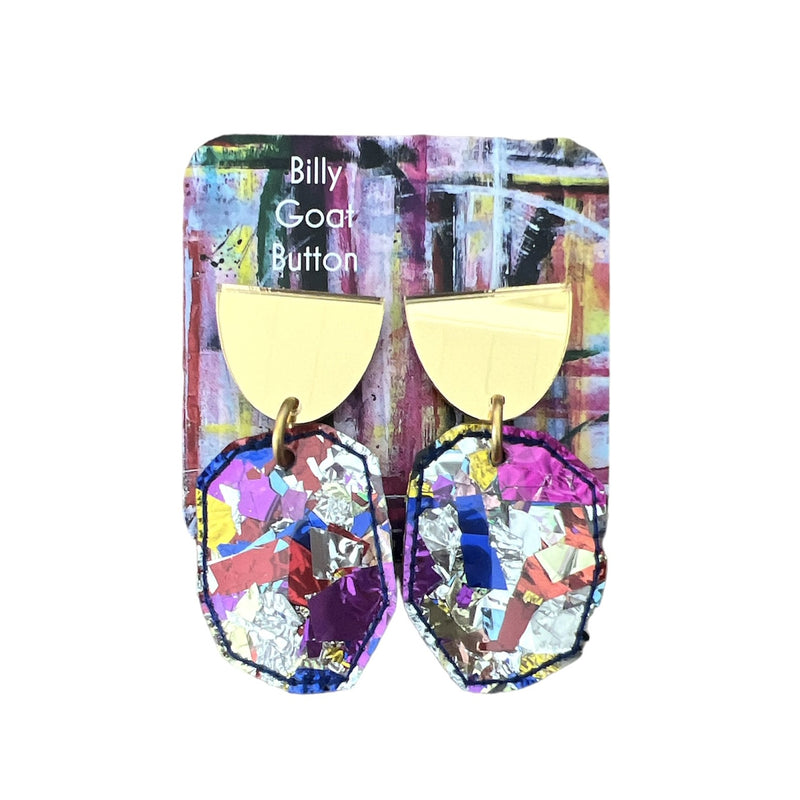 Billy Goat Button - Confetti Drops Gold Mirror Stud