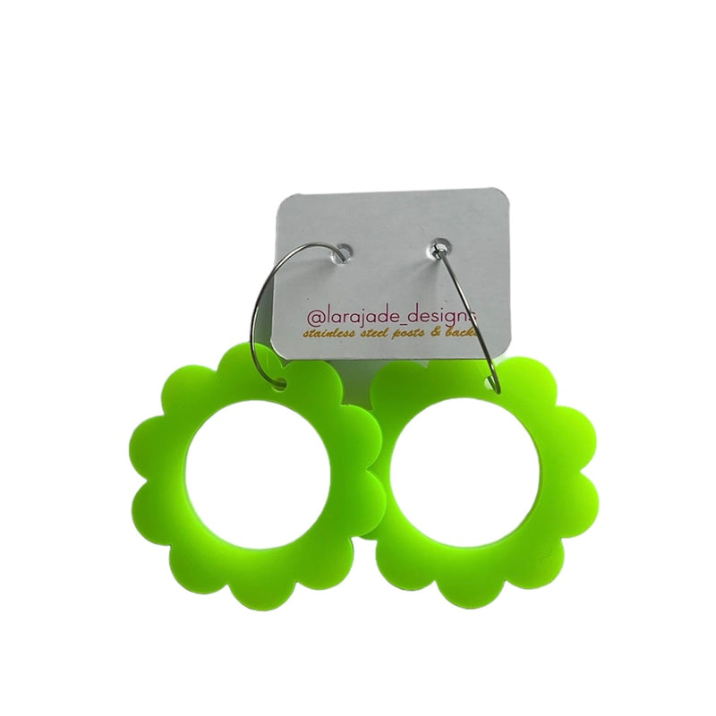 Lara Jade | Flower Earrings Neon Green Hoops