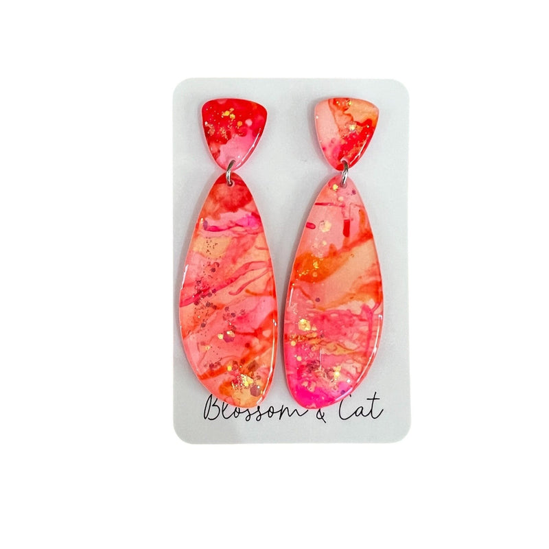 Blossom and Cat | Ink and Resin Earring | Petal - Pink/Orange