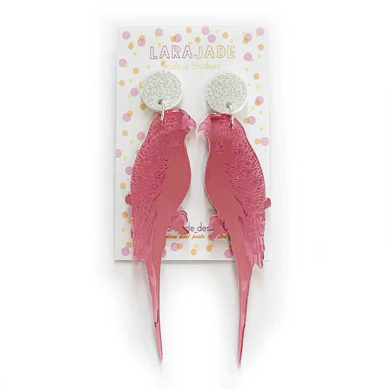 Lara Jade | Pink Budgie Earrings