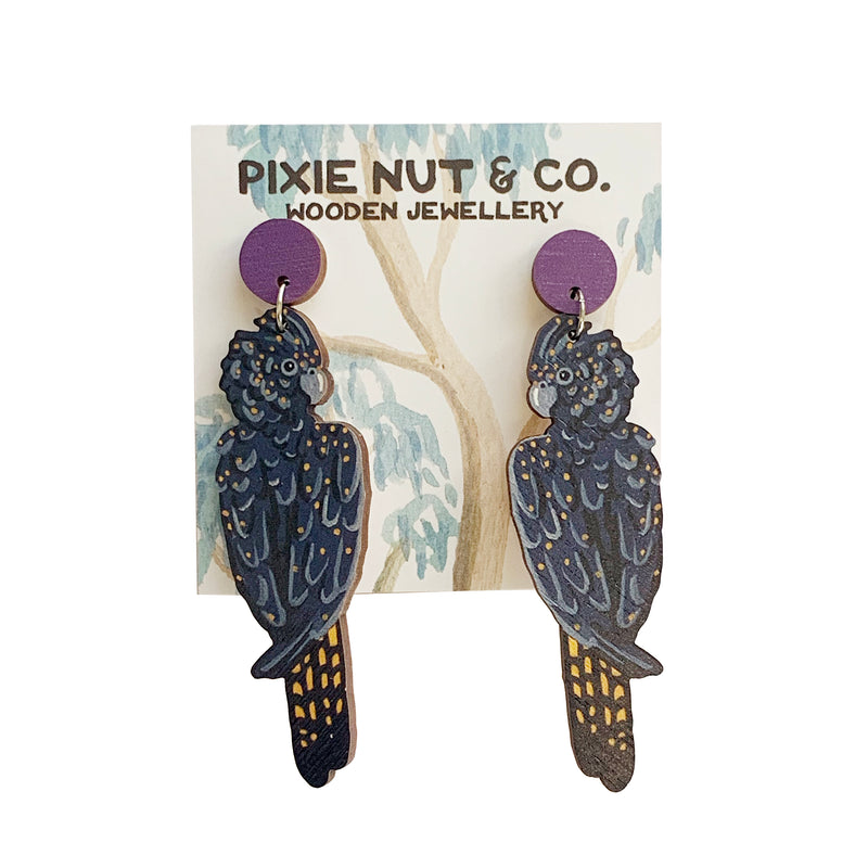 Pixie Nut | Black Cockatoo Earrings